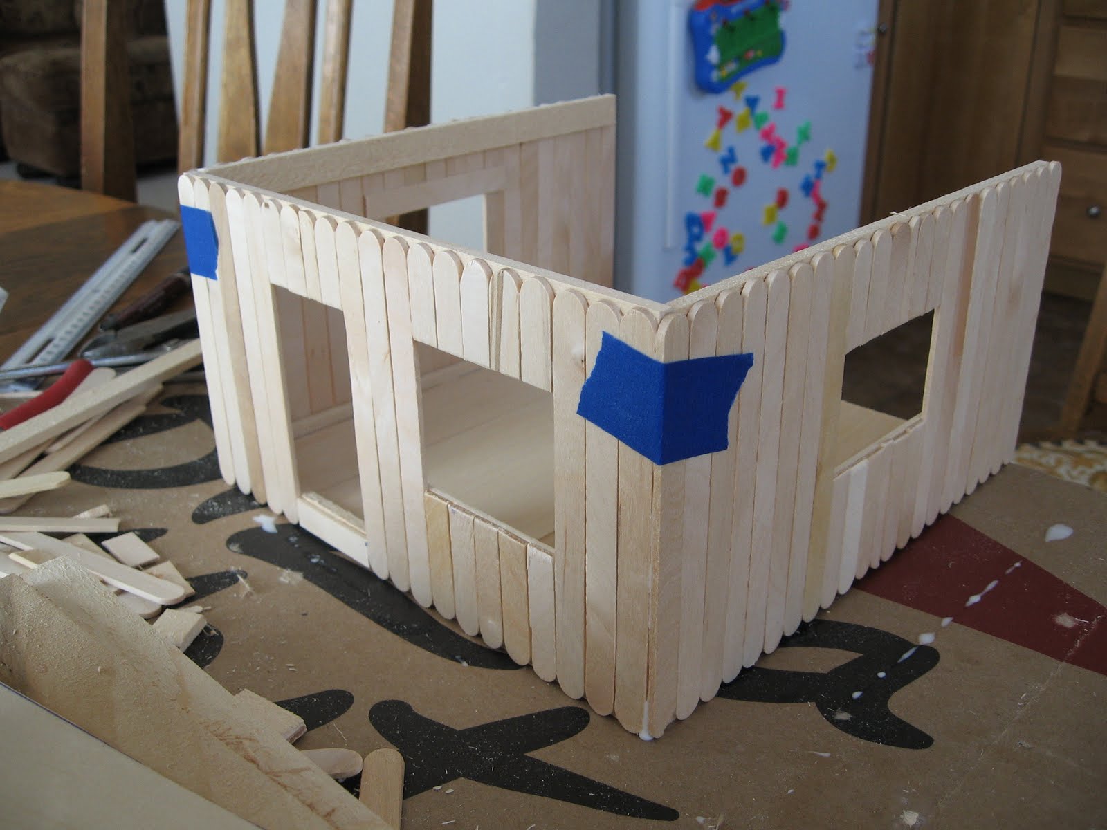 Almost Unschoolers: Basswood and Popsicle Stick Doll House (Man of